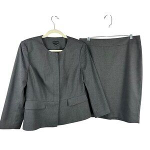 Ann Taylor‎ Factory 2 Piece Skirt Suit Women 8-10 Gray Micro Dot Blazer Career